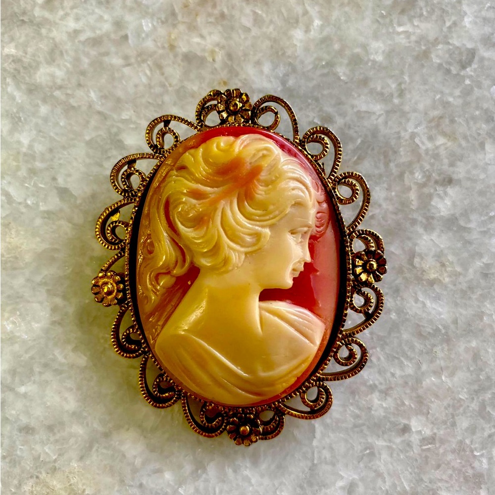 Unique Vintage Cameo Brooch, beautiful details!